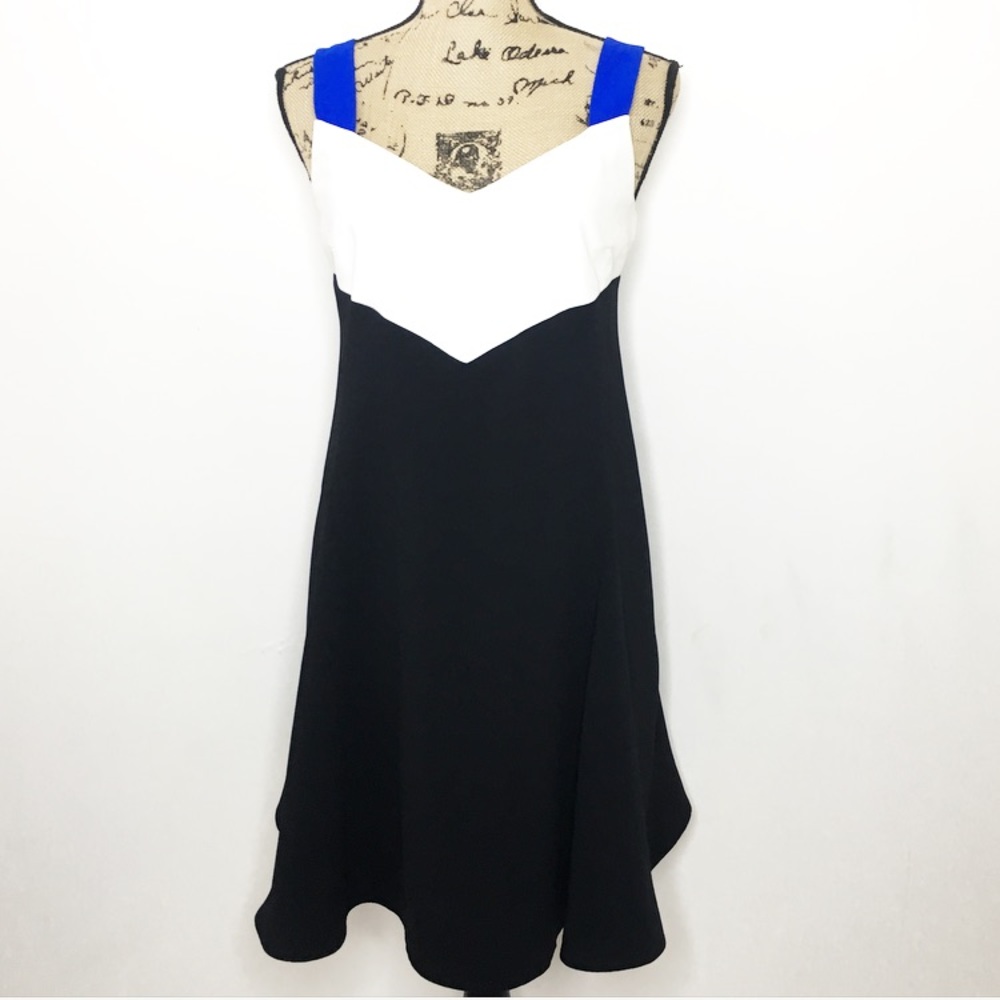 NWT Kenzo Black White Blue Colorblock Shift Dress
